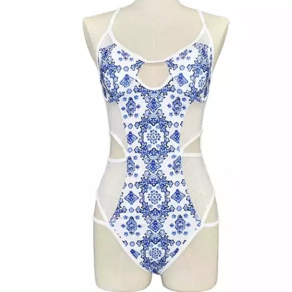 Monica Blue White Lace Swimsuit - Picture 3 of 6